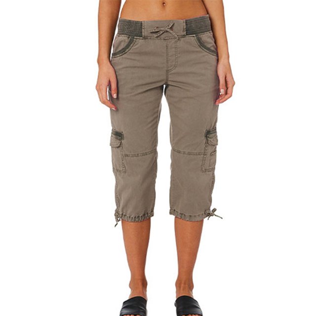 Innerwin Pantalon Cargo à Cordon Élastique Taille Femme Capri Quotidien Taille Haute Mode Pantalon Court Gris Foncé m