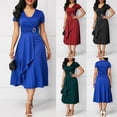 thumbnail image 1 of HEVIRGO Robe Midi de Fête pour Femme Grande Taille à Manches Courtes, Col en V, Ourlet Asymétrique, Taille Ajustée, Vert Foncé XXXXXL, 1 of 10
