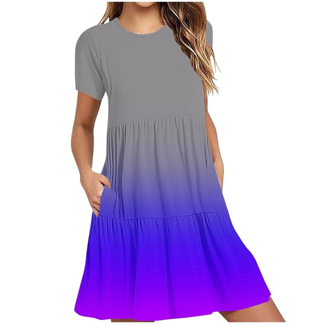 Weiqiqre Robes pour Femmes Été Décontractées à Manches Courtes Col Ras du Cou Robes T-Shirt Amples Évasées Mini avec Poches