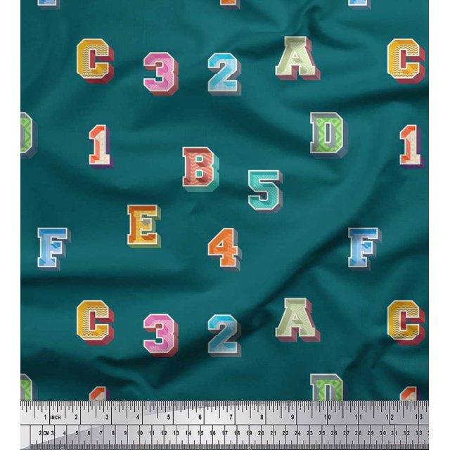 Soimoi Cotton Duck Fabric Numbers & Alphabets Text Print Fabric by Yard 56 Inch Wide