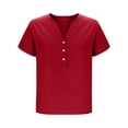 thumbnail image 4 of Chemises en Lin pour Femmes Grande Taille Henley à Manches Courtes d'Été Décontractées Hauts Ourlet Fendu Boutons devant Blouses Fluides Chic Rouges, 4TG, 4 of 7