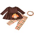 thumbnail image 1 of Toddler Girl Thanksgiving Turkey Print Tops Plaid Pants 3Pcs Outfits, 1 of 6