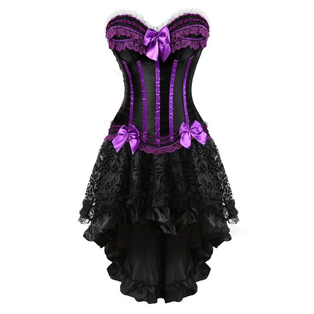 DPTALR Femmes Dentelle Noeud Papillon Couleur Rétro Boule Médiévale Patchwork Bouffi Ensemble de Jupe