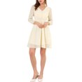 thumbnail image 1 of INSPIRE CHIC Women's Solid Cute V Neck Half Sleeve Flowy A-Line Chiffon Dress, 1 of 6