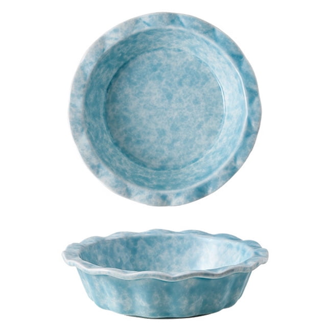Qeeadeea Small Round Baking Dish Set Of 2, Colorful Ceramic Casserole Dish, Round Ceramic Pie Plate-Light blue-17cm