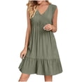 thumbnail image 1 of Yuyuzo Robes d'Été pour Femmes Sans Manches à Col en V Mini Robe T-Shirt Plissée à Volants Fluide Plage Vacances Robes d'Été, 1 of 6