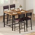 thumbnail image 3 of Dining Table Set for 4 W/Footrest & Backrest, Counter Height Table with 4 Upholstered Bar Stools, Kitchen Table Set with Corner Protector, for Small Space, Retro Brown, 3 of 8
