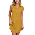 thumbnail image 1 of SDNall Robe Chemise Sans Manches à Col pour Grande Taille avec Poches, Mini-Robe Décontractée Unie, 1 of 9
