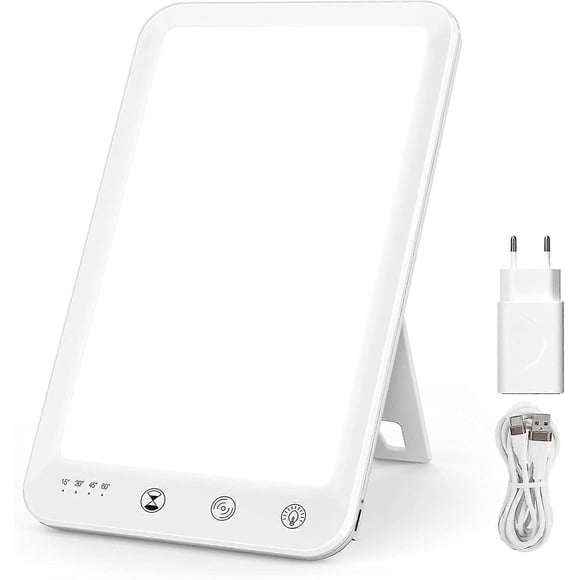 phototherapy lamp, 10000 lux uv-free led lamp, with 90 swivel bracket, daylight with 5 adjustable brightness levels, room memory and timer function, w