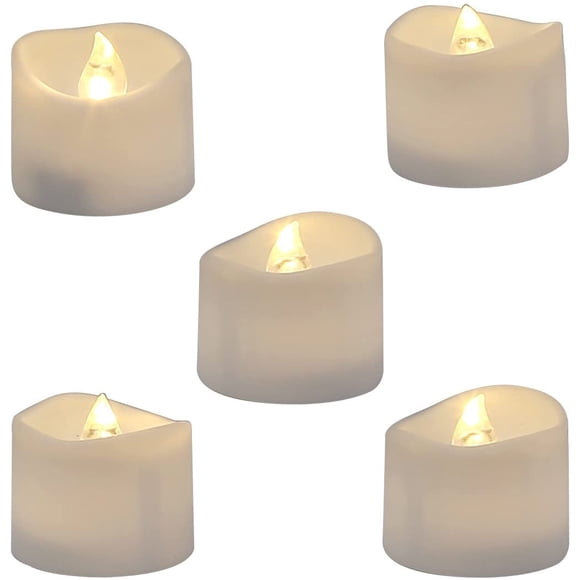 Realistic and Bright Flickering Bulb Battery Operated Flameless LED Tea Light for Seasonal & Festival Celebration, Pack of 12, Electric Fake Candle in Warm White and Wave Open