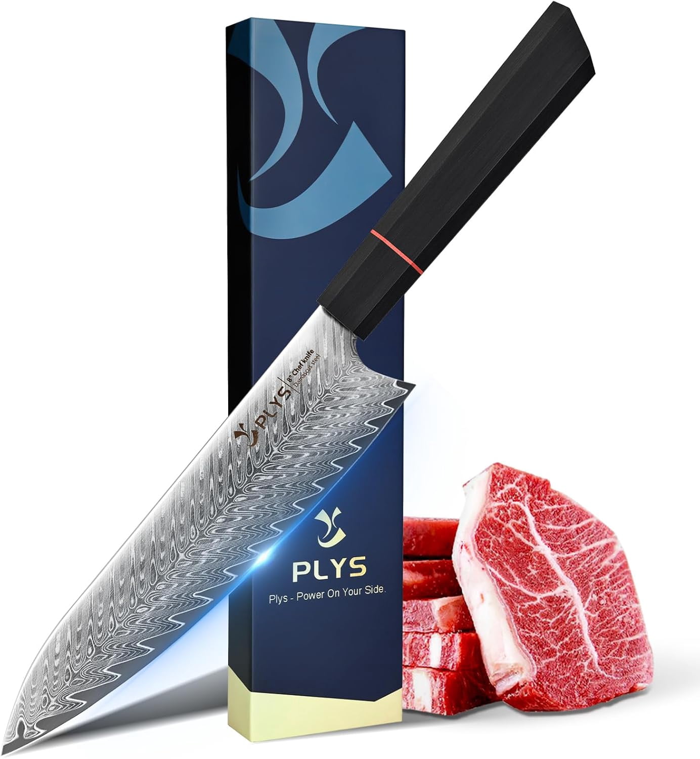 Plys Japanese Chef Knife, 8-Inch Aus10 Damascus Kitchen Knife, Professional 9CR18MOV Knife with G10 Ergonomic Handle with Gift Box