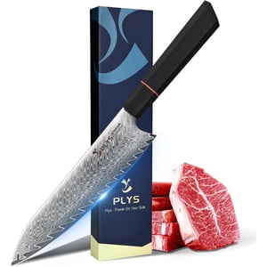 Plys Japanese Chef Knife, 8-Inch Aus10 Damascus Kitchen Knife, Professional 9CR18MOV Knife with G10 Ergonomic Handle with Gift Box