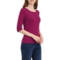 thumbnail image 4 of INSPIRE CHIC Hauts pour Femmes Manches au Coude Encolure Bateau Coupe Ajustée T-Shirt Classique Décontracté S Fuchsia, 4 of 7