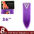 thumbnail image 2 of Full Head Clip Synthetic in Hair Extensions 8 Piece 18 Clips Hairpiece Long Curly Straight, 2 of 5