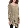 thumbnail image 1 of BJYX T-shirt Femme en Maille Imprimée Florale Ourlet Irrégulier Tunique Pull Manches Longues Col Rond Blouses, 1 of 5