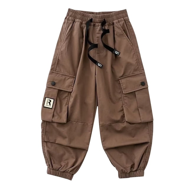 Spring Saving! HVOBTTY Kid's Long Straight Leg Cargo Pants, Children's Pants Spring Product Solid Color Work Pants with Multiple Pockets Loose Pants for Boys and Khaki, 7 Years