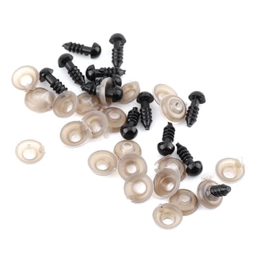 WALFRONT 100 Pcs Yeux de Sécurité pour Poupée en Plastique Noir 6/9/10/12 mm avec Rondelle pour Jouets de Feutrage Ours en Peluche, Yeux Sécuritaires, Accessoire Bricolage Yeux en Plastique