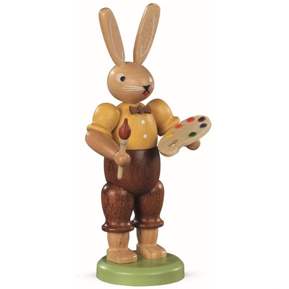 Easter bunny, male, painter, height 11 cm / 4 inch, coloured, original Erzgebirge by Müller Seiffen