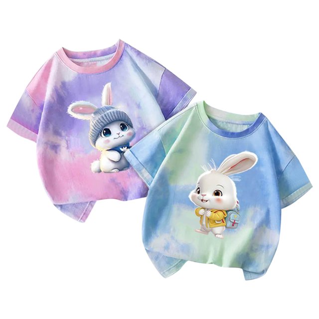 Jamicy Chemises de Bain pour Filles Cadeau pour Enfants Hauts Mignons pour Filles 2 Pcs Manches Courtes T-Shirts d'Été Mode T-Shirts Graphiques Col Rond Pull Tee