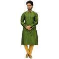 thumbnail image 3 of Atasi Dupion Kurta Pyjama Classique Vert pour Homme Tenue de Fête Chemise de Designer-L, 3 of 7
