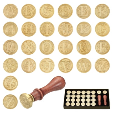 Unique Bargains Alphabet Wax Seal Stamp Kit 26 Letters A to Z Sealing Wax Stamp with 2pcs Wooden Handles, Gift Box