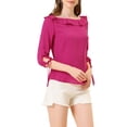 thumbnail image 4 of INSPIRE CHIC Women's Ruffled Neck Half Sleeve Sheer Summer Polka Dots Blouse Tops M Hot Pink, 4 of 6