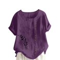 thumbnail image 3 of QATAINLAV T-Shirts à Manches Courtes pour Femmes Mode T-Shirts à Imprimé Papillon Hauts Décontractés Coupe Ample Col Rond Blouse en Lin Tenues d'Été de Plage Offres Éclair Violet XXXXXL, 3 of 5