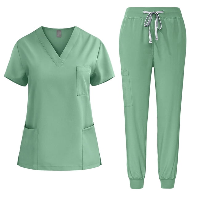 Summer up to 65% off Iumwxz Tunic Nurse Uniform Set Pockets Summer Outfits Solid V-Neck Short Sleeve Drawstring Pants 2 Piece Sets for Womens Anniversary