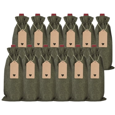 Unique Bargains 12Pcs Burlap Wine Bags, Reusable Wine Gift Pouches with Drawstrings Tags and Rope for Wedding, Coffee