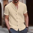 thumbnail image 1 of TIMIFIS Mens Short Sleeve Top Cotton Linen T Shirts Beach Solid Short Sleeve Shirts V-neck Button Closure Tops Blouse - Spring/Summer, 1 of 6