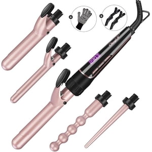 5 en 1 Ceramic cheveux Curler Curling Fer Wand Roller Set Barres interchangeables Curls Wave + Outil de collage de gants résistant à la chaleur