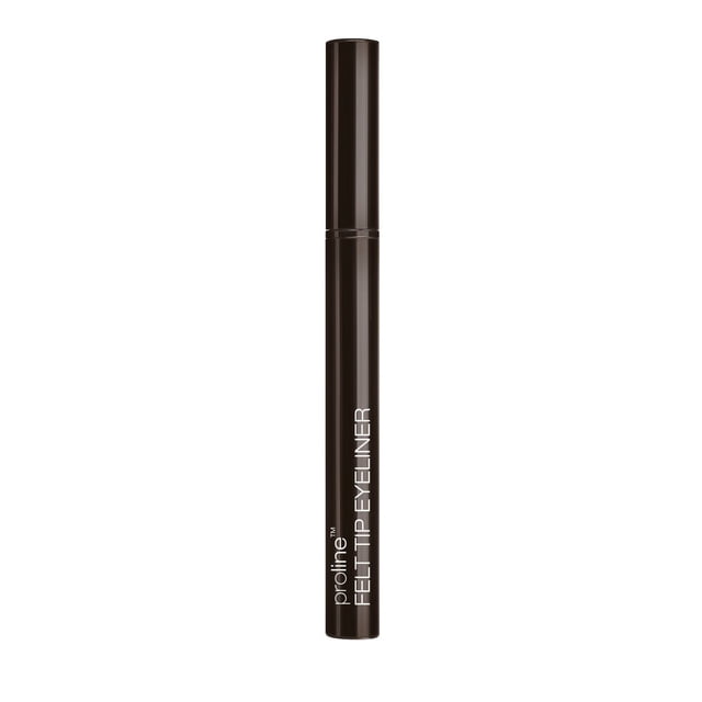 wet n wild Proline Felt Tip Eyeliner - Black is a slim black liquid eyeliner pen with white text, featuring a finely pointed felt tip for precise, fast-drying application ideal for quick eye makeup.