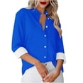 thumbnail image 1 of Besolor Button Down Shirts for Women Solid Color Long Sleeve Colared Tops Loose Office Blouses for Casual Work, 1 of 5