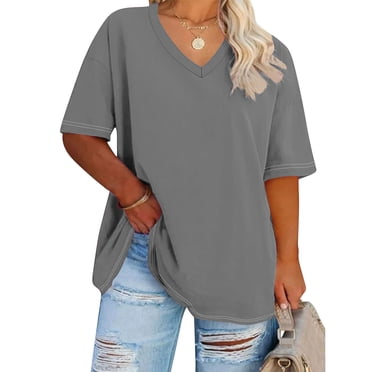 Cinvoph Women's Plus Size T-Shirts Casual V Neck Tops Loose Trendy Lounge Blouses Work Everyday Basic Tee Top