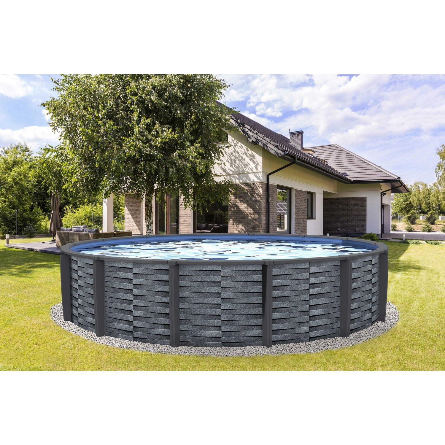 Affinity 30-ft Round 52-in Deep 7-in Top Rail Resin Swimming Pool Package