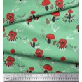thumbnail image 2 of Soimoi Green Poly Georgette Fabric Rabbit & Mushroom Clip Art Print Fabric by Yard 42 Inch Wide, 2 of 3