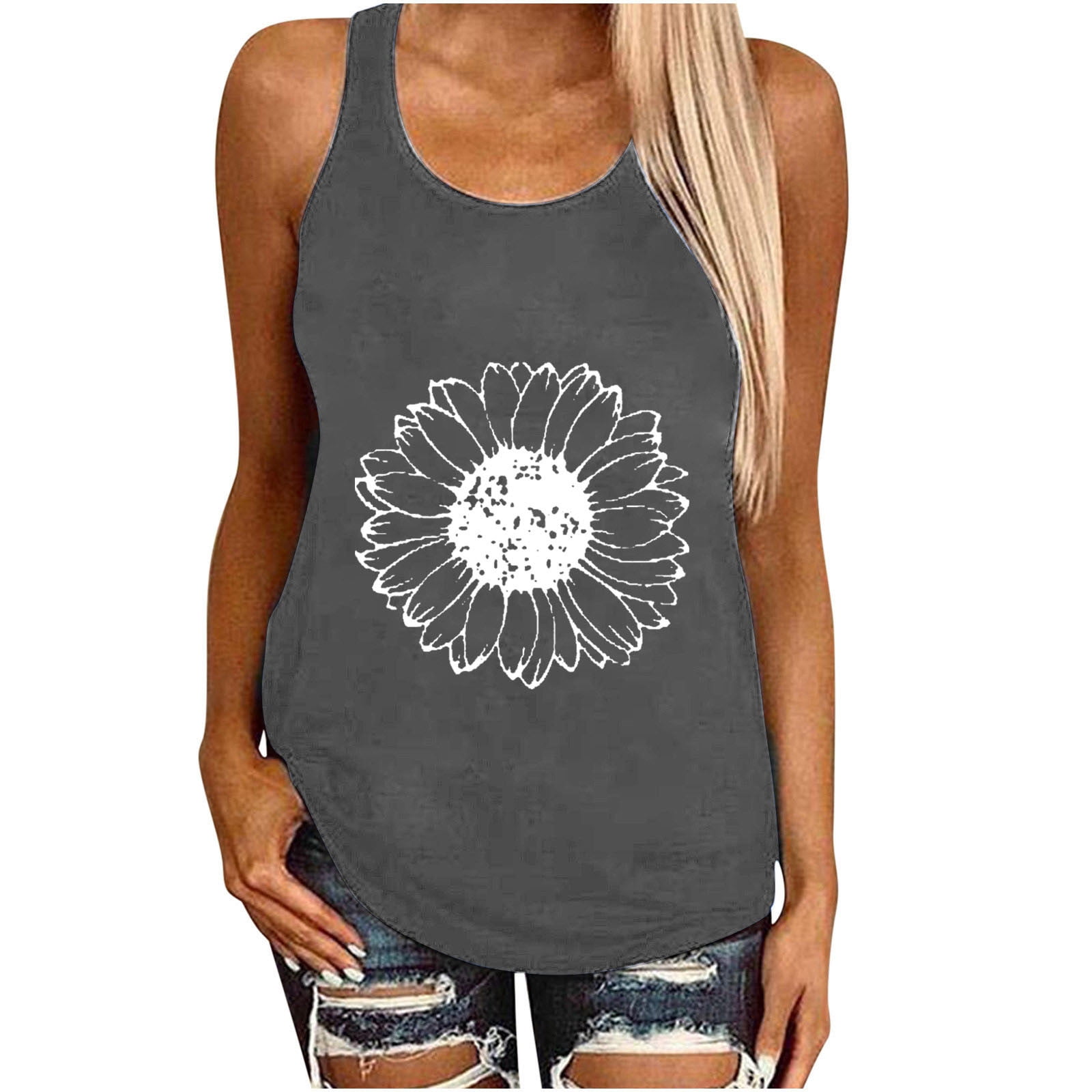 Cameland Débardeur à Imprimé Amusant pour Femme, Coupe Ajustée, Col Rond, Sans Manches, Tunique, T-Shirt, Hauts