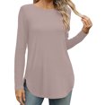 thumbnail image 2 of Yuyuzo Womens Tops Crew Neck Long Sleeve Side Split Solid Color Loose Casual Basic Fall Tunic Top, 2 of 4