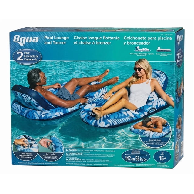 Aqua Luxury Pool Lounge Recliner Float – 2 Pack Inflatable Pool Chairs
