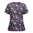 thumbnail image 2 of Heliisoer Short Women Sleeve V-neck Tops Working Uniform Cartoon Print Blouse, 2 of 3