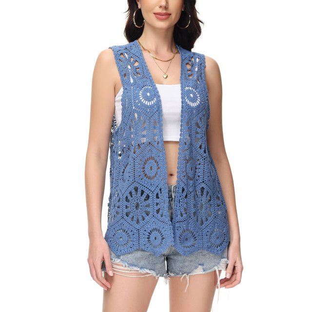 Cardigan Ouvert pour Femmes à Garniture en Dentelle Crochet Florale