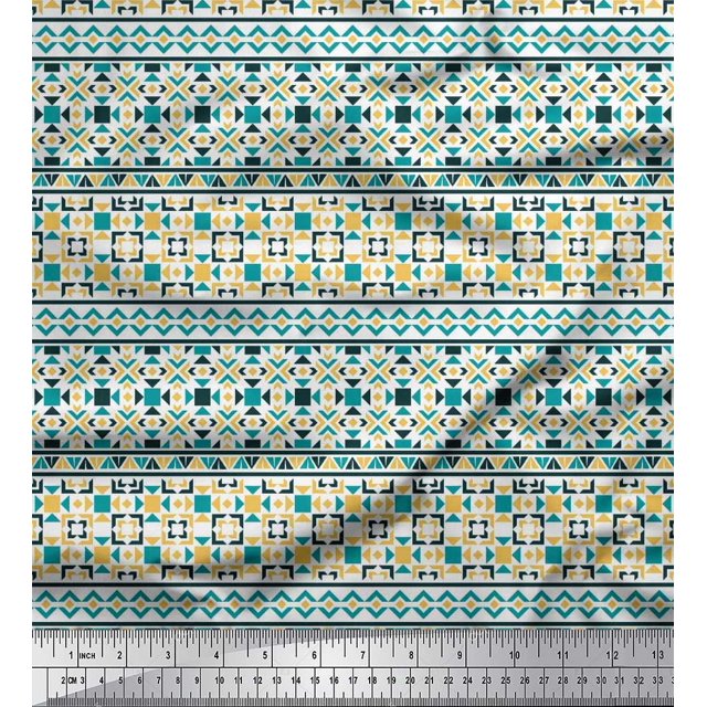 Soimoi Moss Georgette Fabric Aztec Geometric Decor Fabric Printed Yard 42 Inch Wide