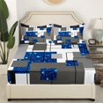 thumbnail image 3 of YST Boys Geometric Grids Sheet Set Twin Blue Glitter Sequins Checkered Kids Bed Sheets Black Grey Abstract Square Stripes Bedding Modern Geometry Fitted Sheet + Flat Sheet + 1 Pillow Case, 3 of 5