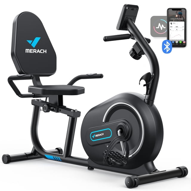 MERACH Recumbent Vélos d'exercice pour la maison assis en bas Stationary Bicycle magnétique 8 Niveau Résistance Vélo de vélo intérieur avec gratuit APP