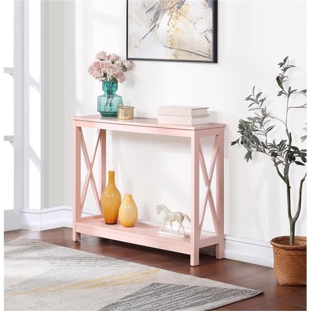 Pemberly Row Table Console avec Tablette, Fini Bois Rose Pâle