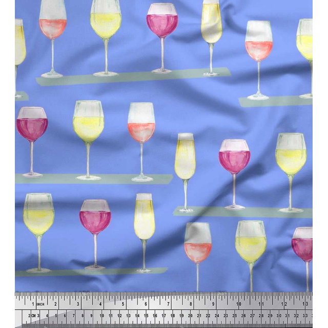 Soimoi polyester Crepe Fabric Wine Glass Bar Fabric Prints By Yard 42 Inch Wide