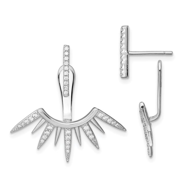 925 Sterling Silver Cubic Zirconia Cz Bar Spikes Boucles d'Oreilles Drop Dangle Veste Set