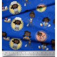 thumbnail image 2 of Soimoi Blue Rayon Crepe Fabric Circle,Cook & Working Girl Print Fabric by Yard 46 Inch Wide, 2 of 3
