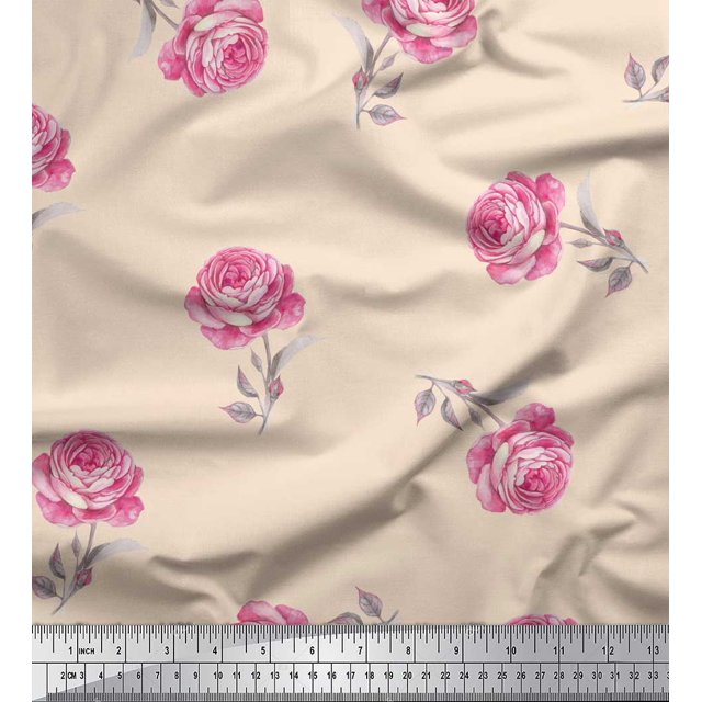 Soimoi White Georgette Viscose Fabric Grandiflora Roses Floral Print Fabric by the Yard 42 Inch Wide