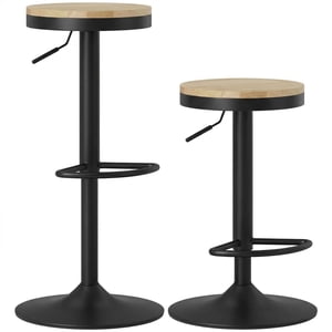 HOMCOM Tabourets en bois 2 Tabourets pivotants réglables Noir naturel